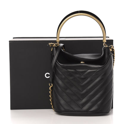Chanel Lambskin Chevron Quilted Handle With Chic Bucket Bag Black 13 of 13