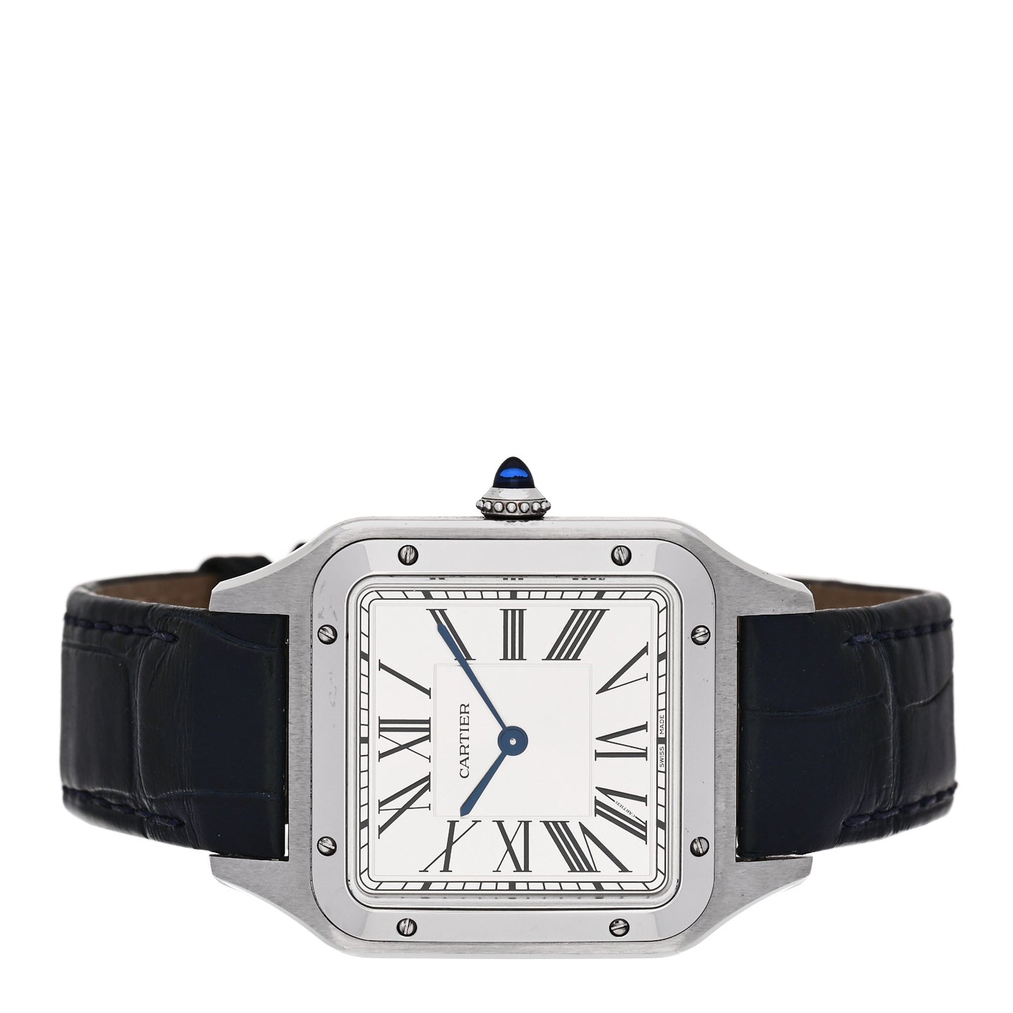 Stainless Steel Alligator 31.4mm Santos Dumont Quartz Watch Blue Blue