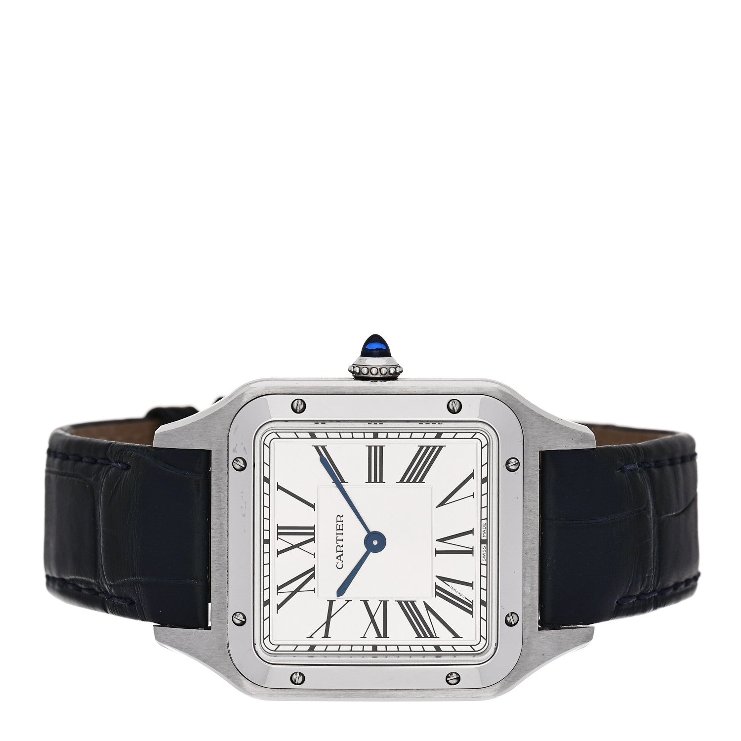 Cartier Stainless Steel Alligator 31.4mm Santos Dumont Quartz Watch Blue Blue 2 of 5