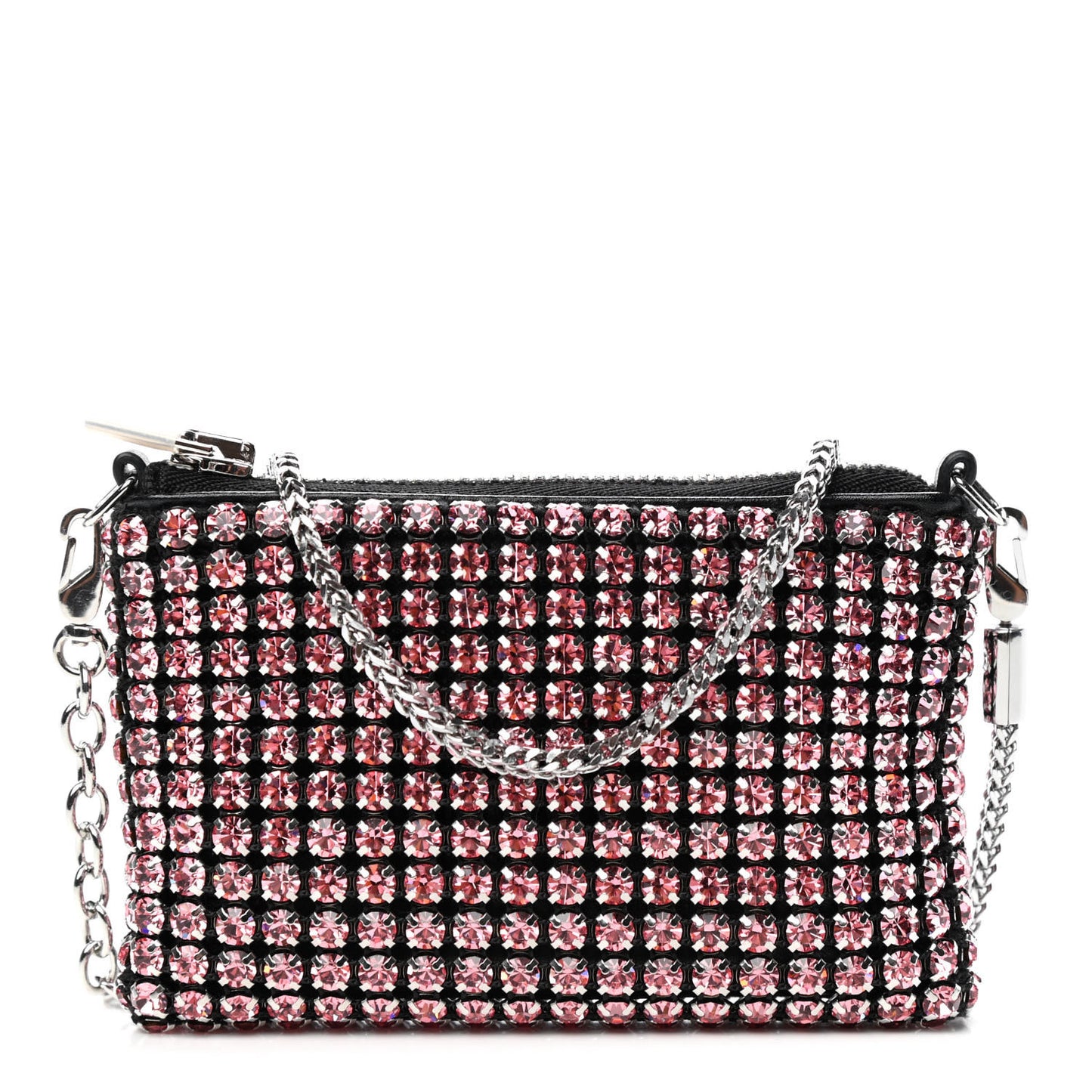 Mesh Crystal Rhinestone Nano Heiress Shoulder Bag Black Pink