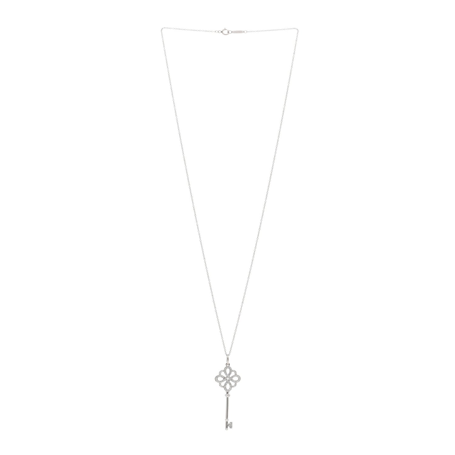 18K White Gold Diamond Knot Key Pendant Necklace