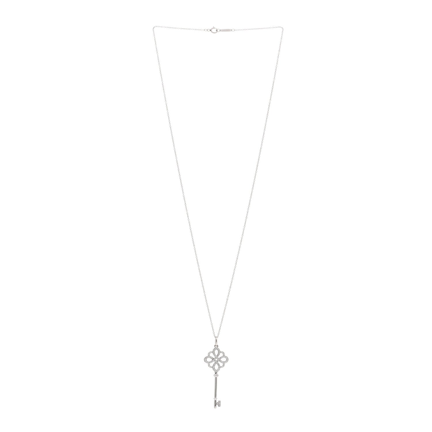 Tiffany 18K White Gold Diamond Knot Key Pendant Necklace 3 of 5