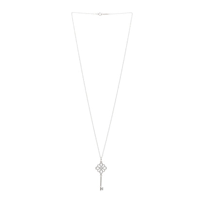 Tiffany 18K White Gold Diamond Knot Key Pendant Necklace 3 of 5