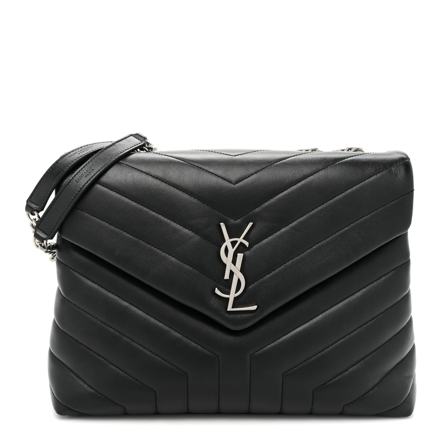 Calfskin Y Quilted Monogram Medium Loulou Chain Satchel Black