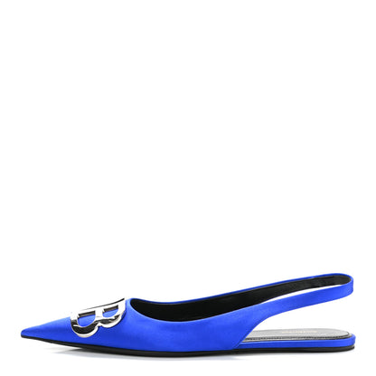 Balenciaga Satin BB Knife Pointy Toe Slingback Flats 36.5 Bleu 1 of 8