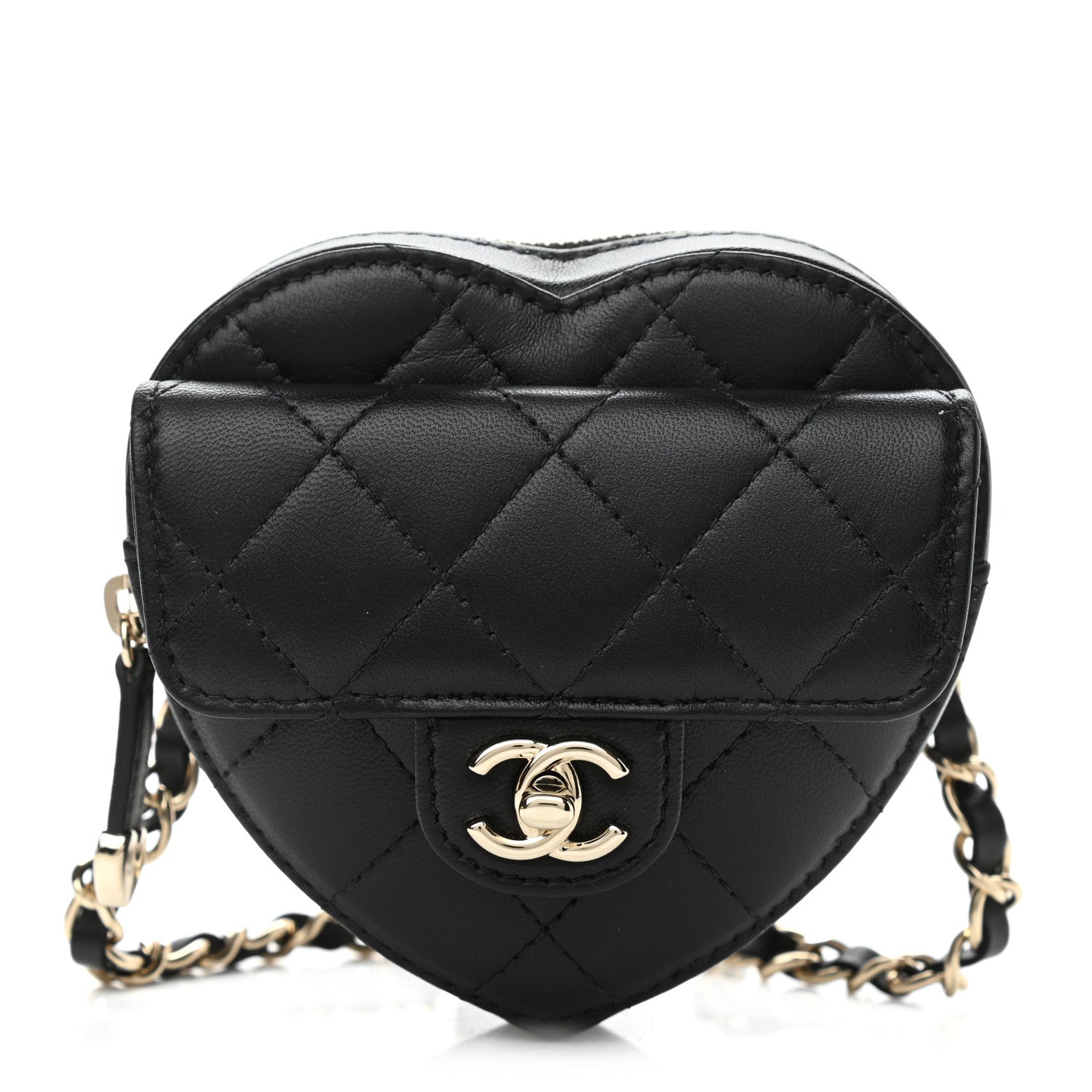 Chanel Lambskin Quilted CC In Love Heart Waist Belt Bag With Chain Black 1 of 11
