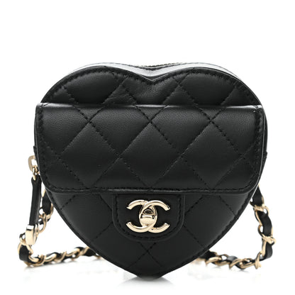 Chanel Lambskin Quilted CC In Love Heart Waist Belt Bag With Chain Black 1 of 11