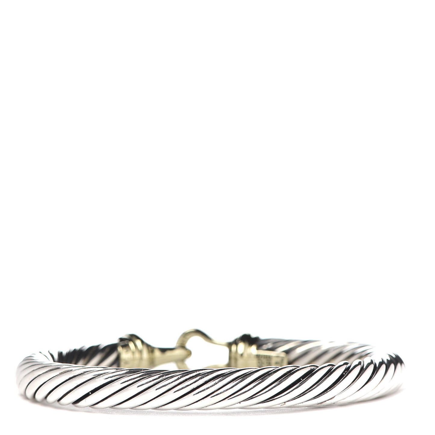 Sterling Silver 14K Yellow Gold 7mm Cable Classic Buckle Bracelet