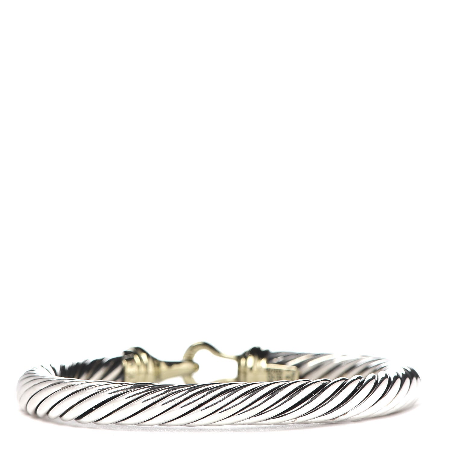David Yurman Sterling Silver 14K Yellow Gold 7mm Cable Classic Buckle Bracelet 3 of 6