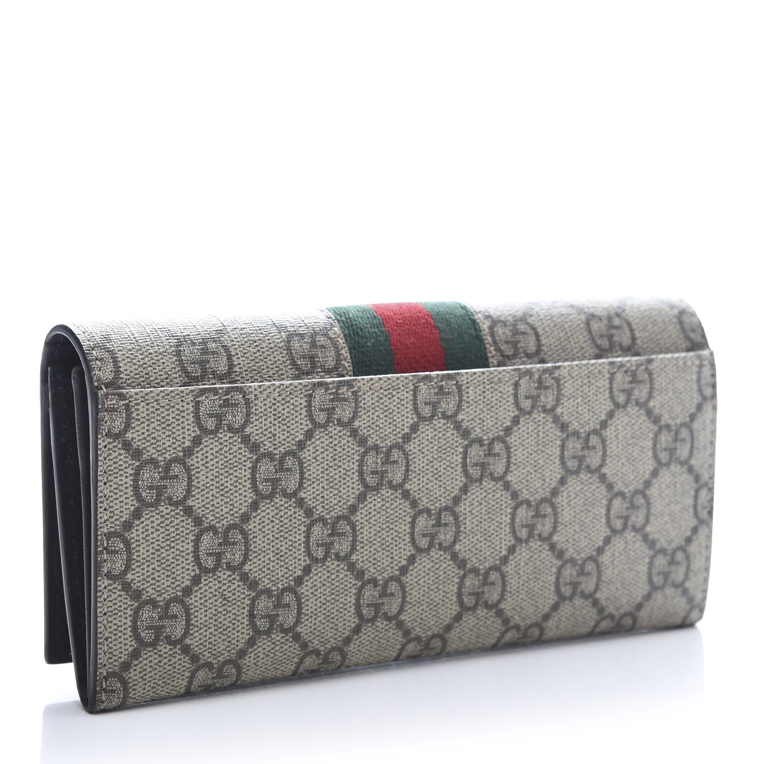 Gucci GG Supreme Monogram Selleria Calfskin Web New Web Continental Wallet Beige Ebony Cocoa 3 of 9