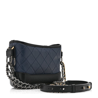 Chanel Aged Calfskin Quilted Small Gabrielle Hobo Navy Black 3 of 10