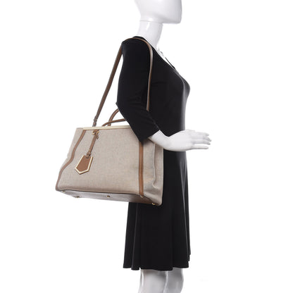 Fendi Canvas Vitello Regular 2Jours Tote Natural Brown 2 of 13