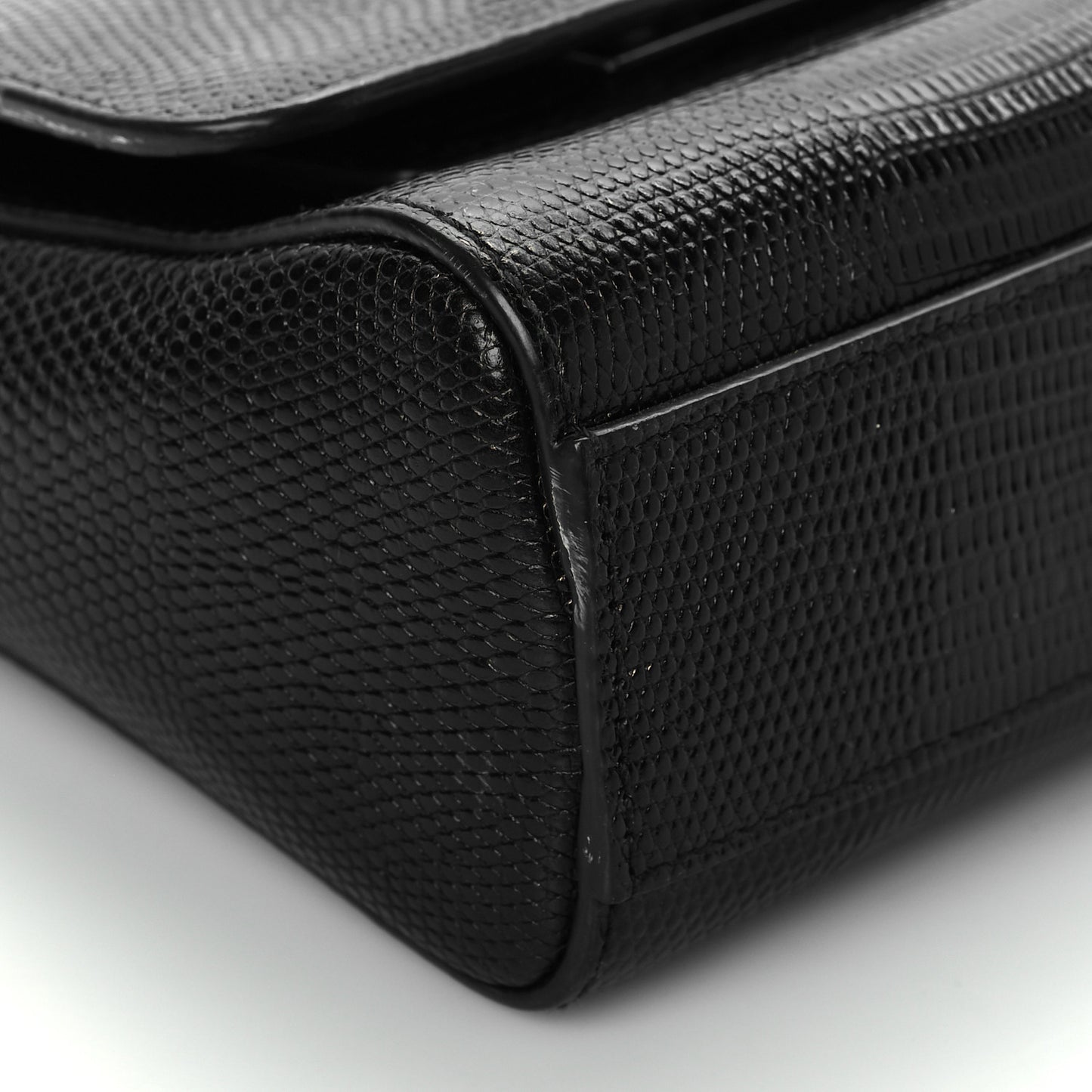 Lizard Calfskin Embossed Small Monica Top Handle Bag Black