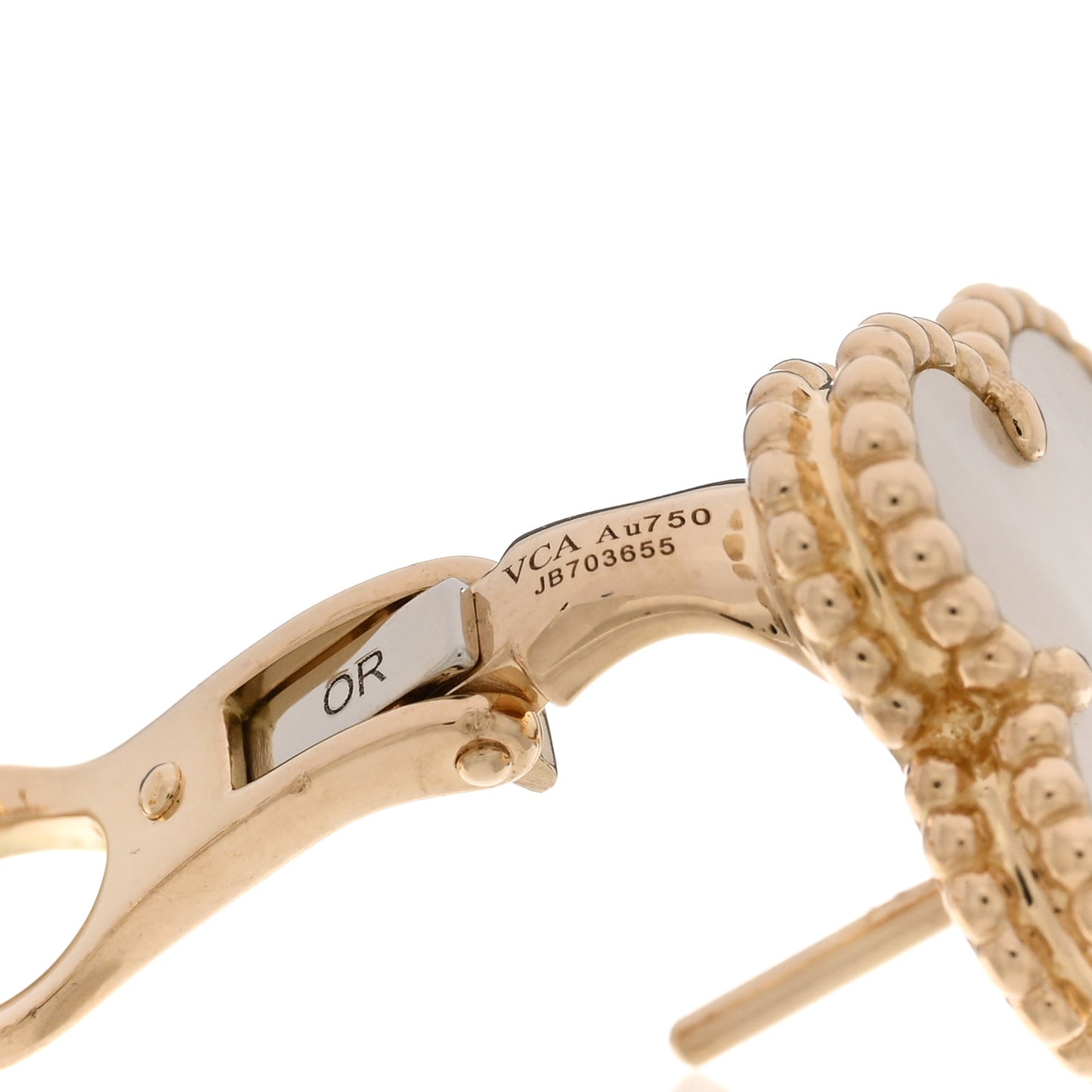 VAN CLEEF & ARPELS 18K Yellow Gold Mother of Pearl Vintage Alhambra Earrings