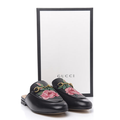 Gucci Calfskin Flower Embroidered Princetown Slippers 37 Black 11 of 11