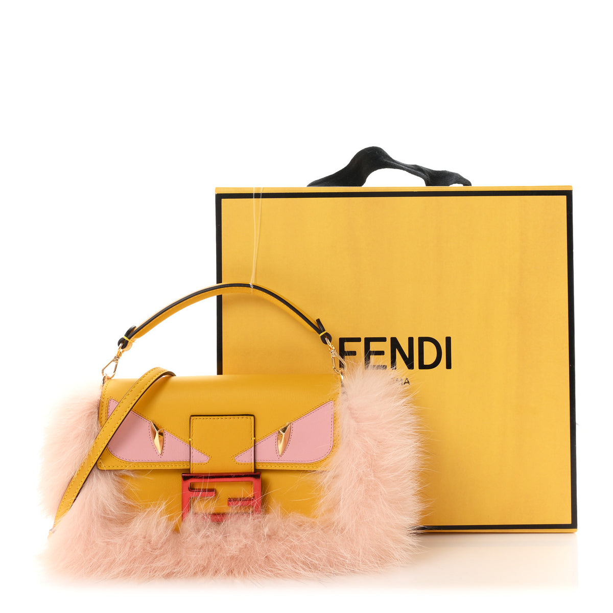 Fendi Nappa Rabbit Fox Fur Monster Eyes Mimosa 11 of 11