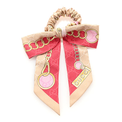 Gucci Silk Monogram Chain Print Scrunchie Hair Tie Roseate Pink 1 of 4