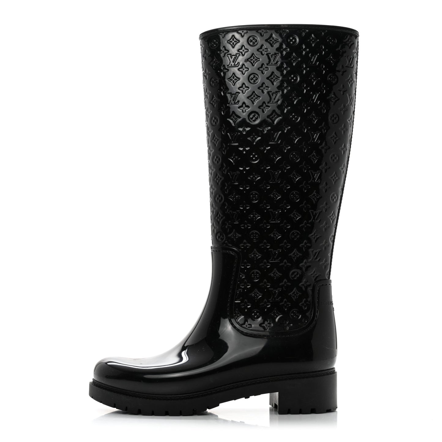 Rubber Embossed Monogram Splash Rain Boots 38 Black