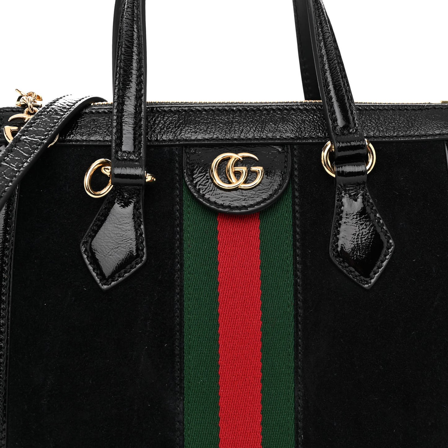 Suede Patent GG Web Small Ophidia Tote Bag Black