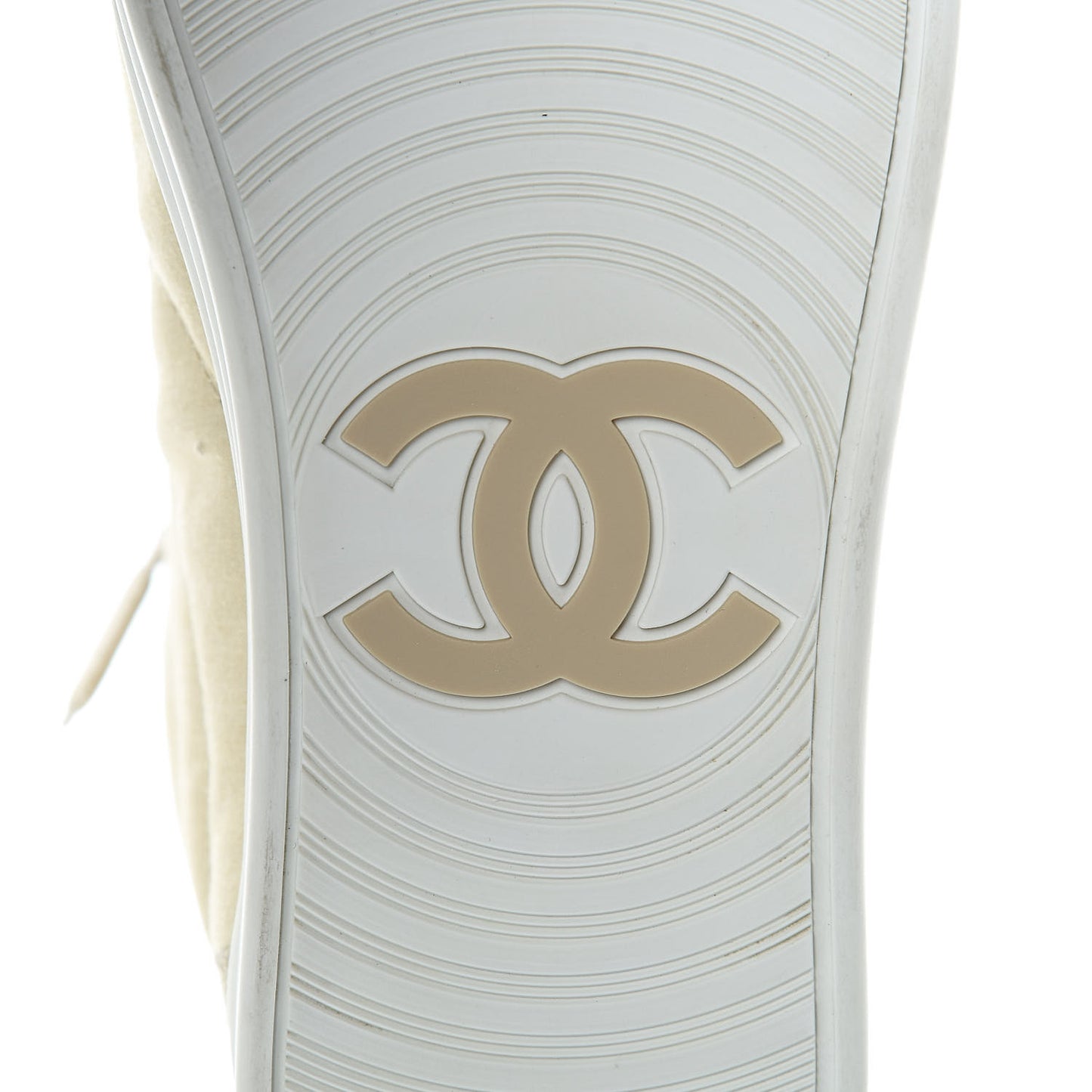 Toile Suede Calfskin CC High Top Sneakers 37 Beige White