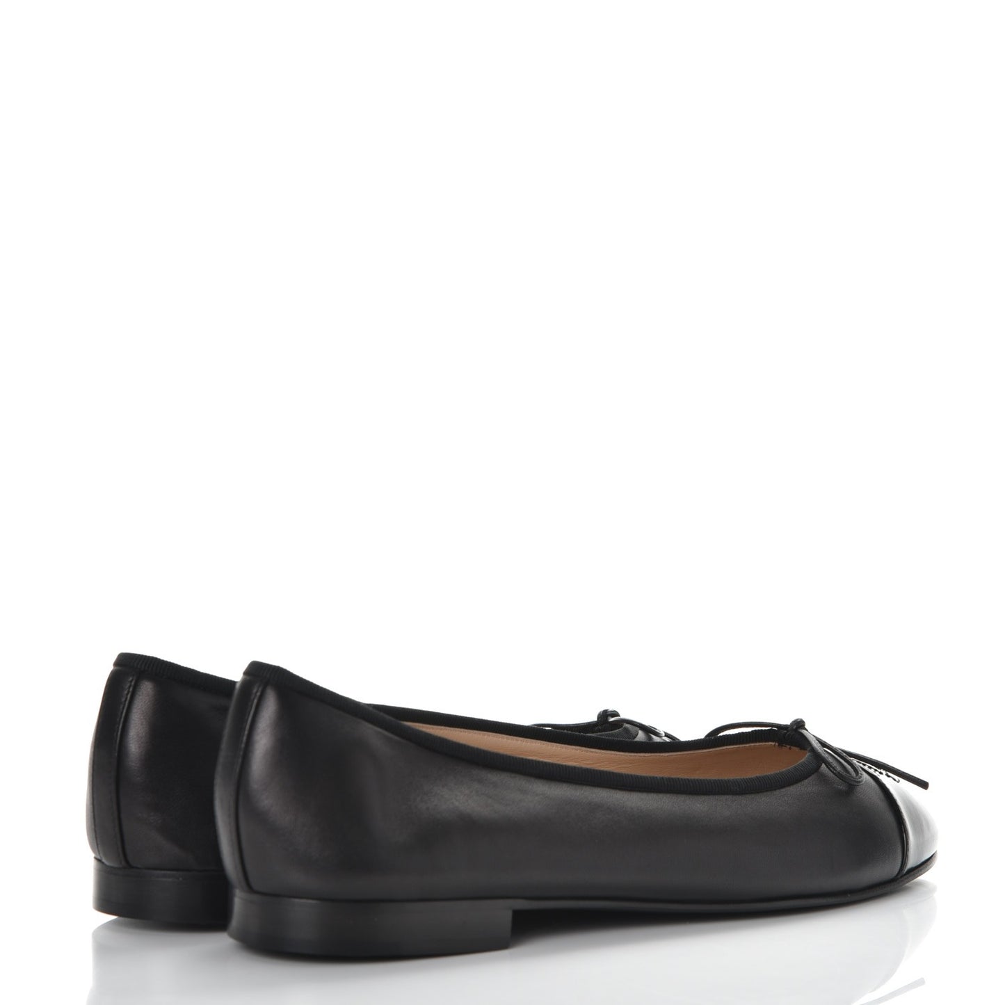 Lambskin Patent Cap Toe Ballerina Flats 41 Black