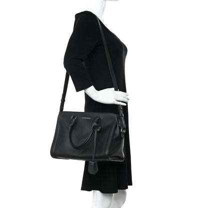 Alexander McQueen Pebbled Calfskin Small Skull Padlock Zip Around Tote Black 2 of 11