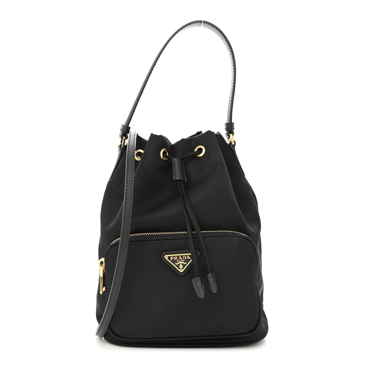 Saffiano Tessuto Nylon Mini Bucket Crossbody Bag Black