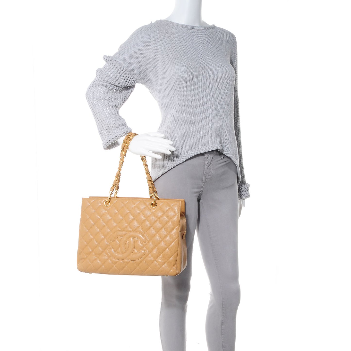 Caviar Quilted Grand Timeless Tote GTT Beige