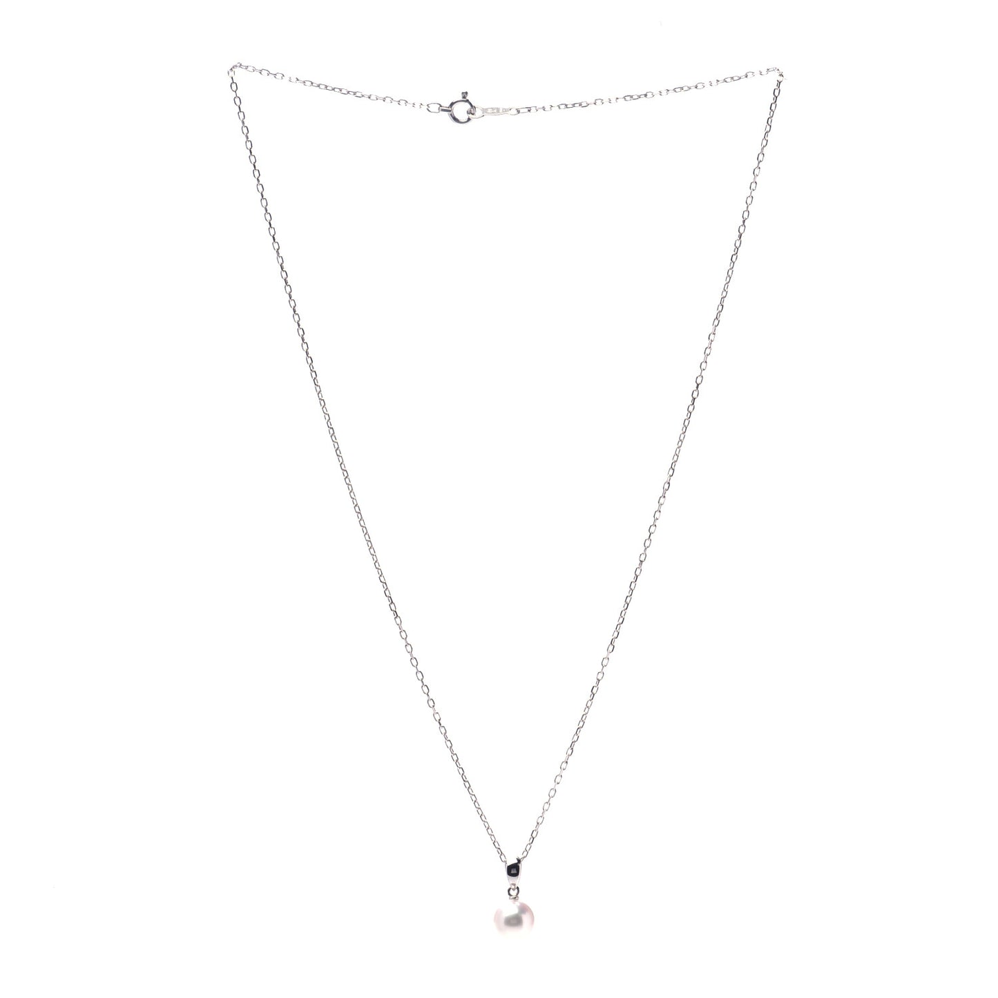 18K White Gold Akoya Pearl 7.5mm Drop Pendant Necklace