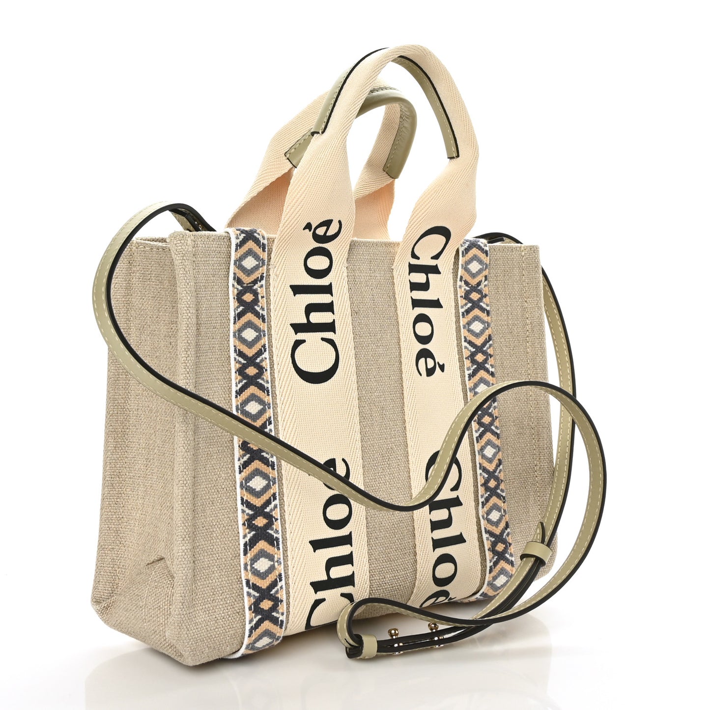 Cotton Calfskin Small Woody Ribbon Tote With Strap Slate Green