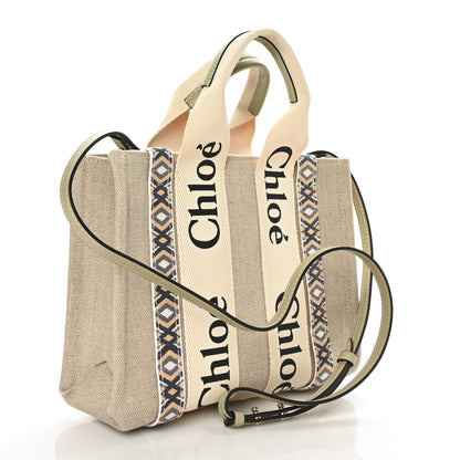 Chloe Cotton Calfskin Small Woody Ribbon Tote With Strap Slate Green 2 of 5