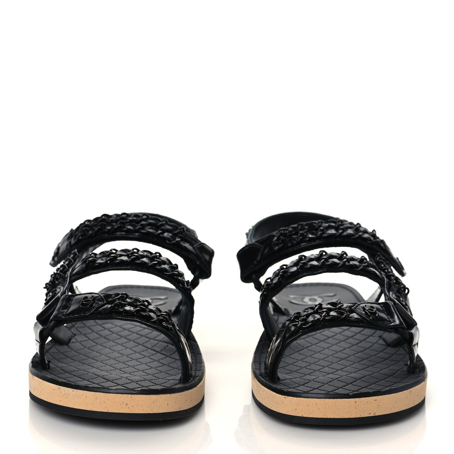 Laminated Goatskin Chain Sandals 40.5 Black