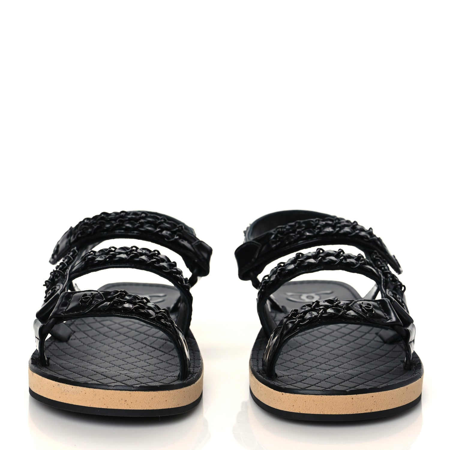 Chanel Laminated Goatskin Chain Sandals 40.5 Black 2 of 9