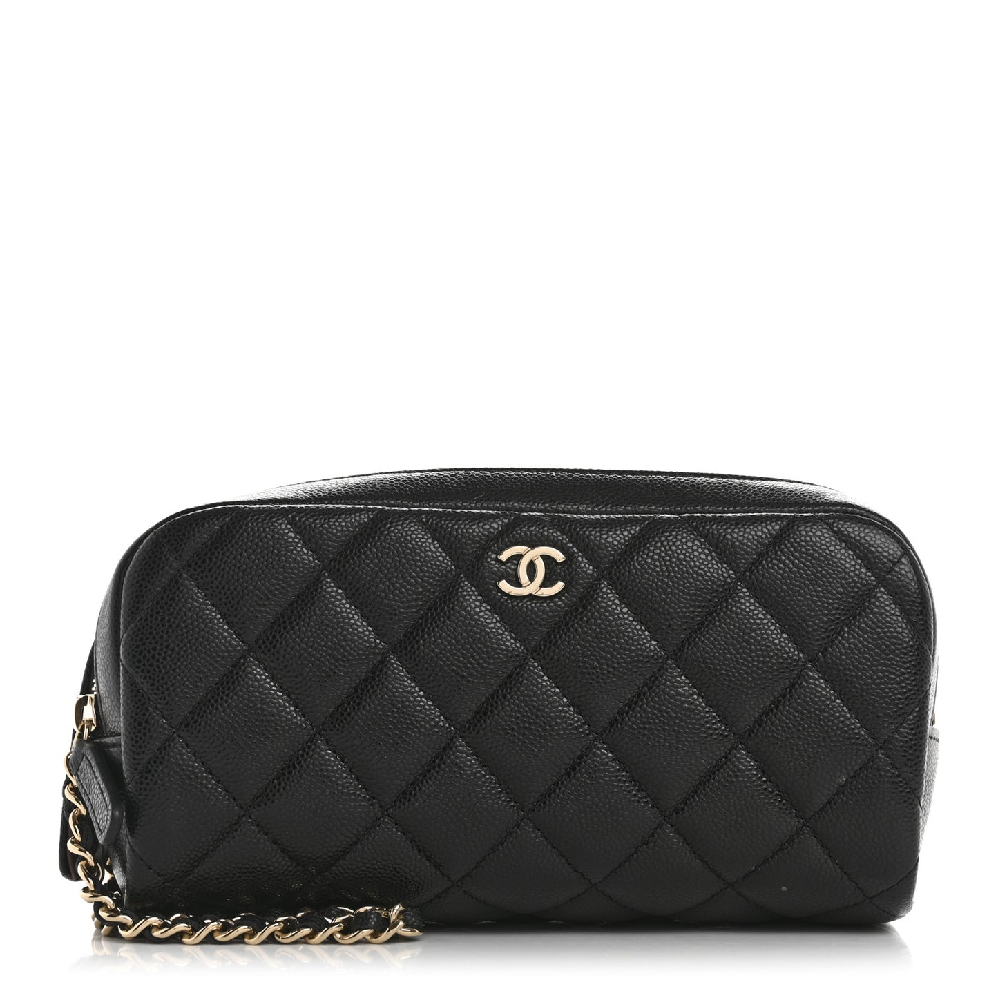 Caviar Quilted Double Zip Pouch Cosmetic Case Black