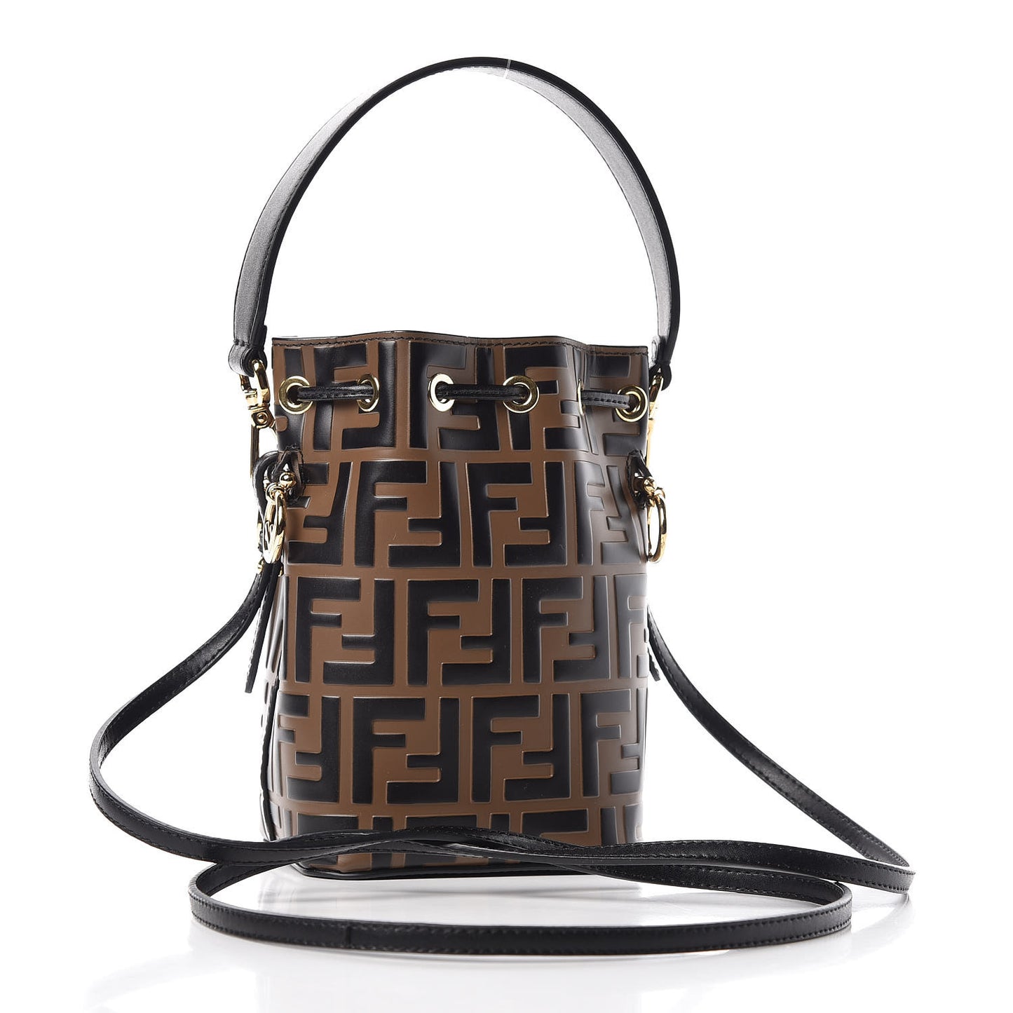 Vitello Liberty F is Fendi Bi-Color FF 1974 Embossed Mini Mon Tresor Bucket Bag Maya Black