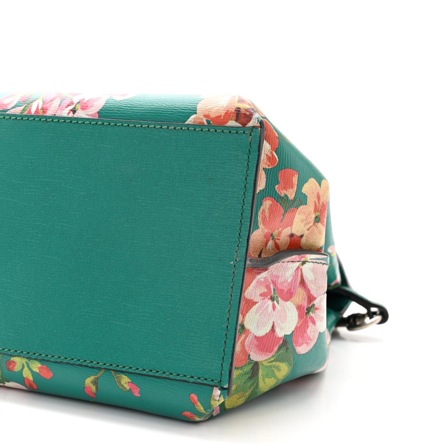 Shangai Calfskin Blooms Print Medium Bamboo Daily Top Handle Bag Clear Bright Emerald Multicolor