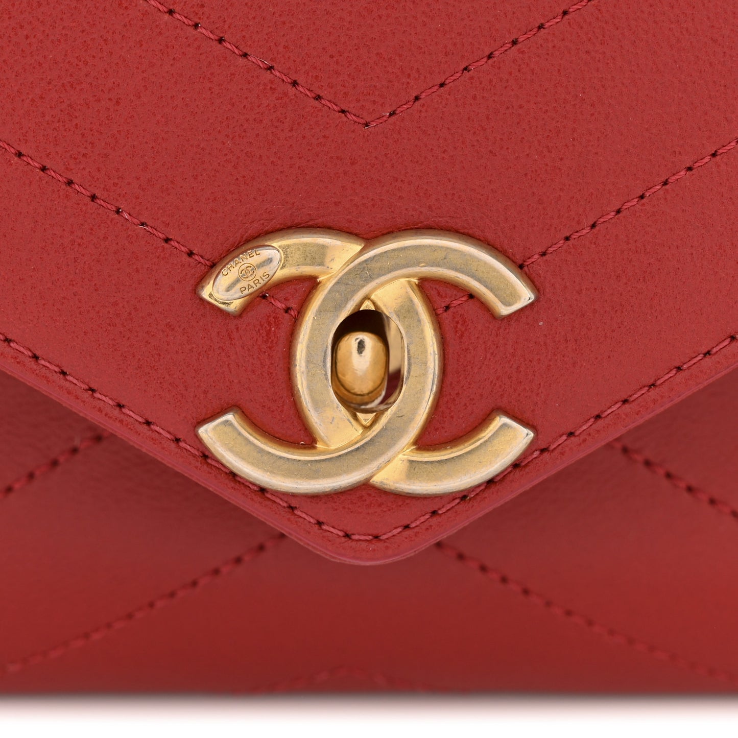 Lambskin Chevron Stitched Envelope Flap Bag Red