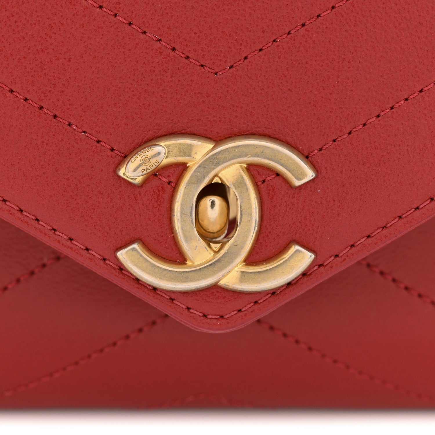 Chanel Lambskin Chevron Stitched Envelope Flap Bag Red 11 of 13