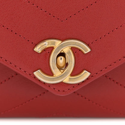 Chanel Lambskin Chevron Stitched Envelope Flap Bag Red 11 of 13
