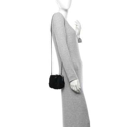 Chanel Shearling Sheepskin Lambskin Quilted Clutch With Chain Black 2 of 10