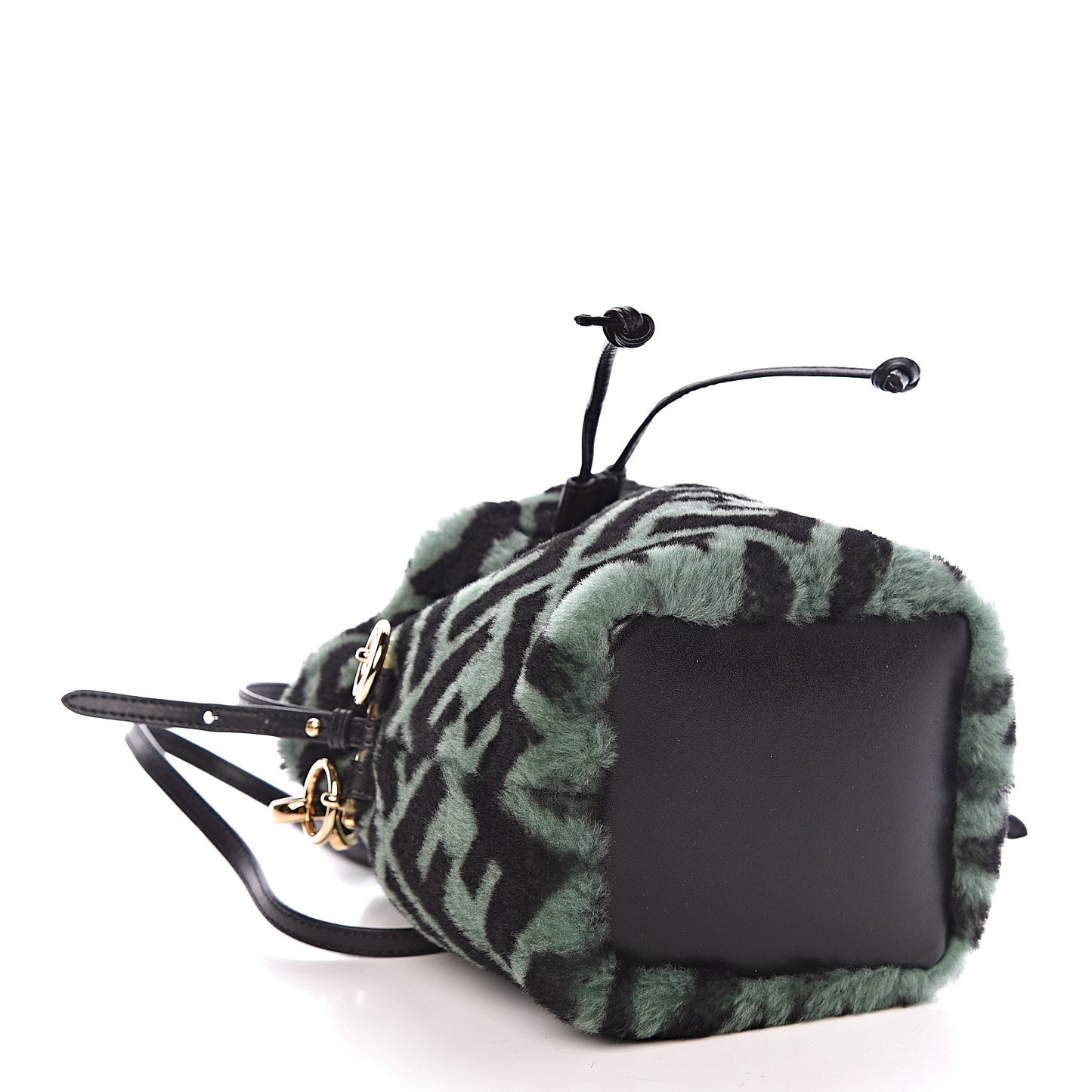Shearling F is Macro FF 1974 Diagonal Mini Mon Tresor Bucket Bag Green Black