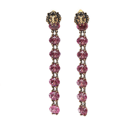 Gucci Crystal Metal Lionhead Drop Earrings Rosa Aged Gold 1 of 4