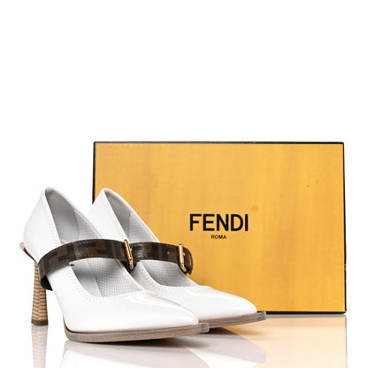 Fendi Glossy Neoprene Glazed Fabric FF FFrame Court Mary Jane Pumps 38 White Tobacco Moro 8 of 8