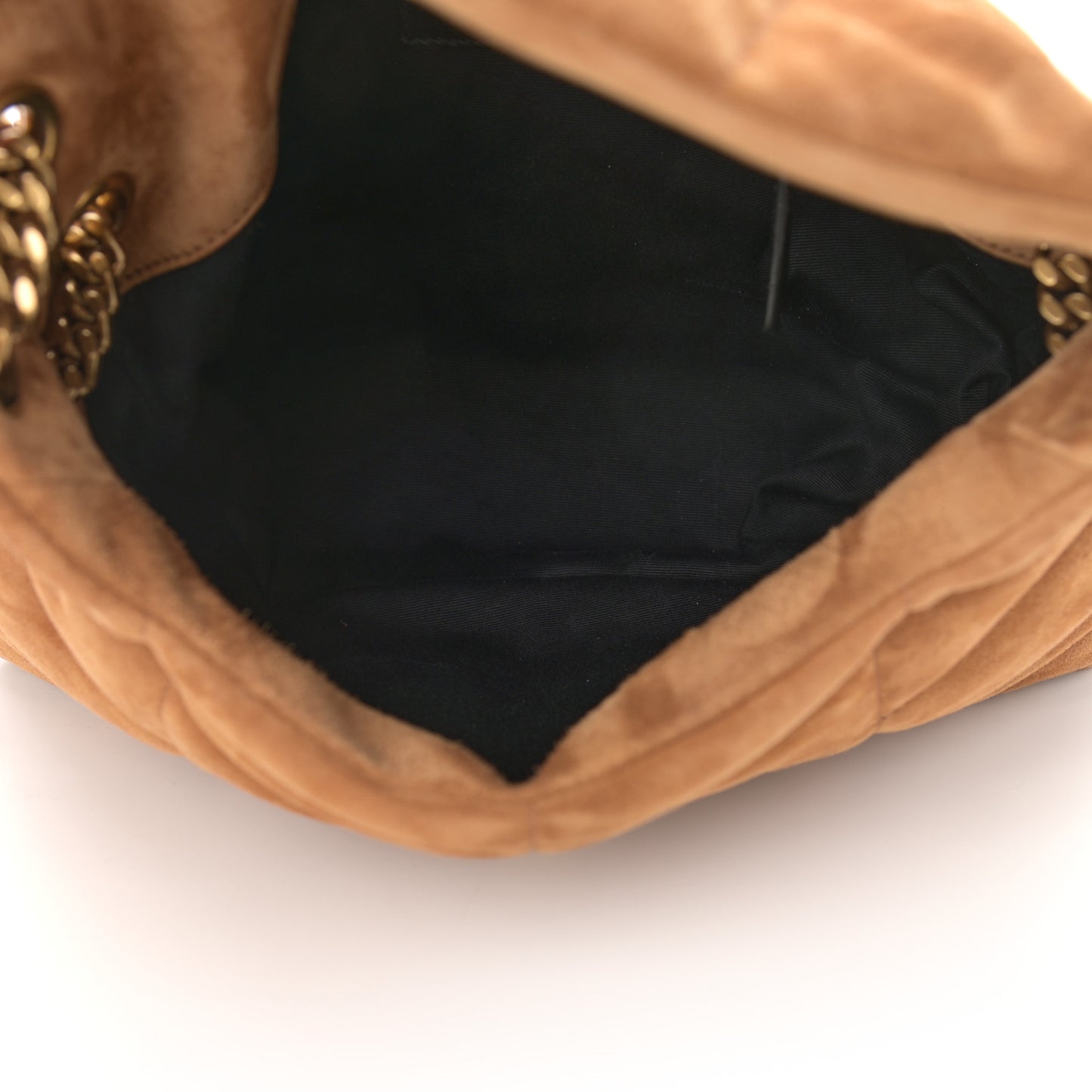 Suede Calfskin Quilted Small Loulou Puffer Monogram Chain Satchel Cinnamon