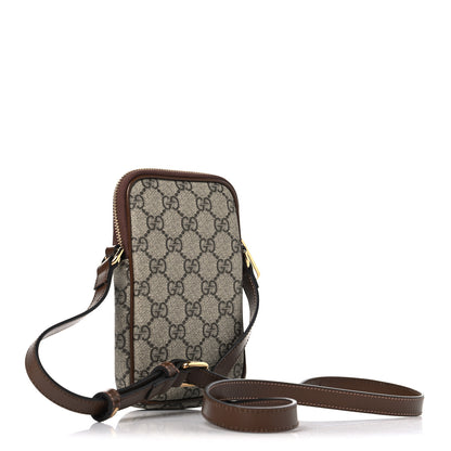 Gucci GG Supreme Monogram Textured Calfskin Retro Interlocking G Phone Crossbody Bag Ebony Brown Sugar 4 of 11