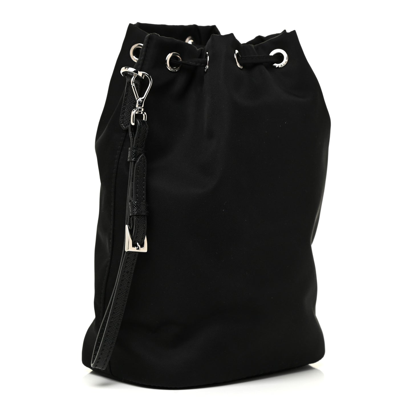 Saffiano Tessuto Nylon Vela Bucket Wristlet Black