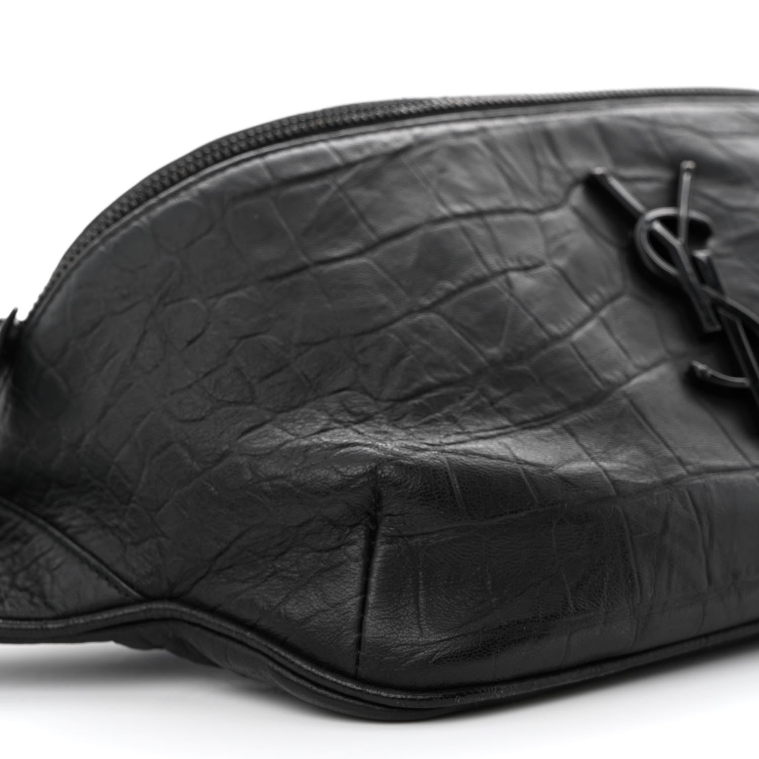 Saint Laurent Calfskin Crocodile Embossed Monogram Belt Bag Black 9 of 11