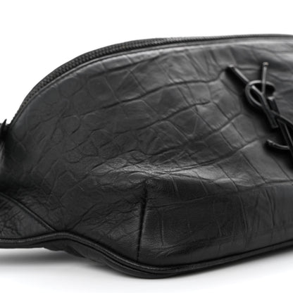 Saint Laurent Calfskin Crocodile Embossed Monogram Belt Bag Black 9 of 11