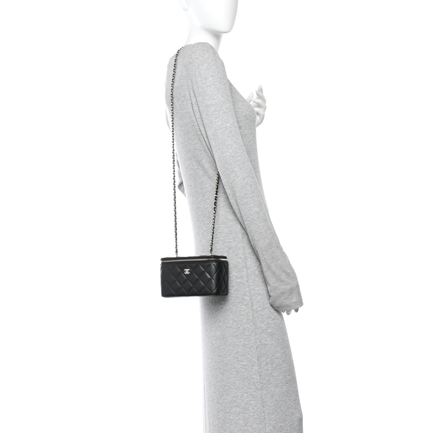Caviar Quilted Small Vanity Case With Chain Black