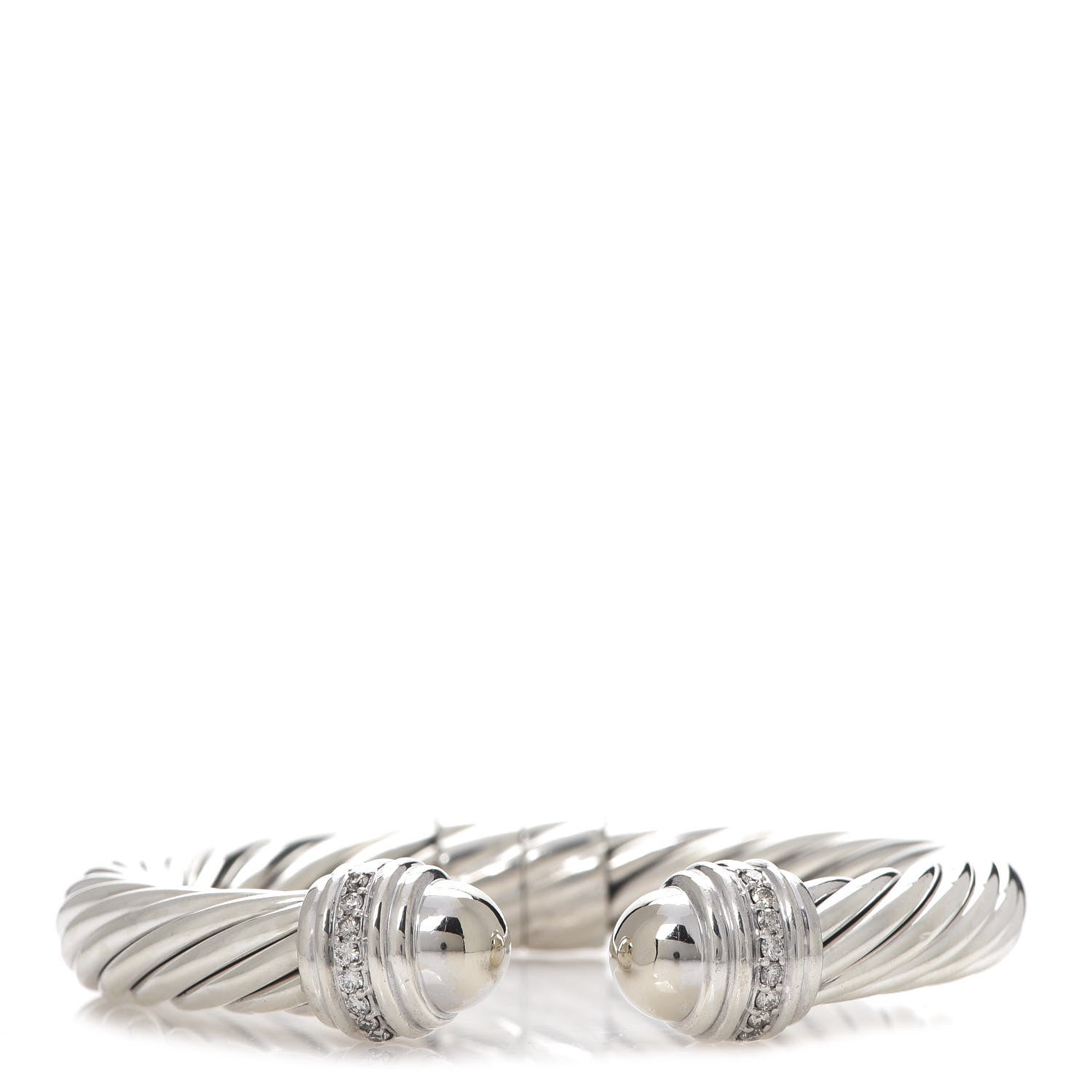 David Yurman Sterling Silver Diamond 10mm Cable Classics Hinged Bracelet 1 of 4